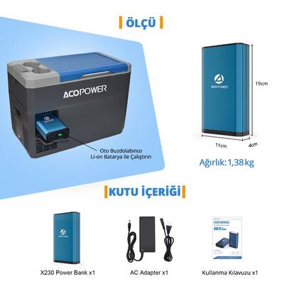 Acopower X230 14.8Volt 13Amper Li-ion Yedek Buzdolabı Aküsü + Powerbank + LED Lamba - Thumbnail