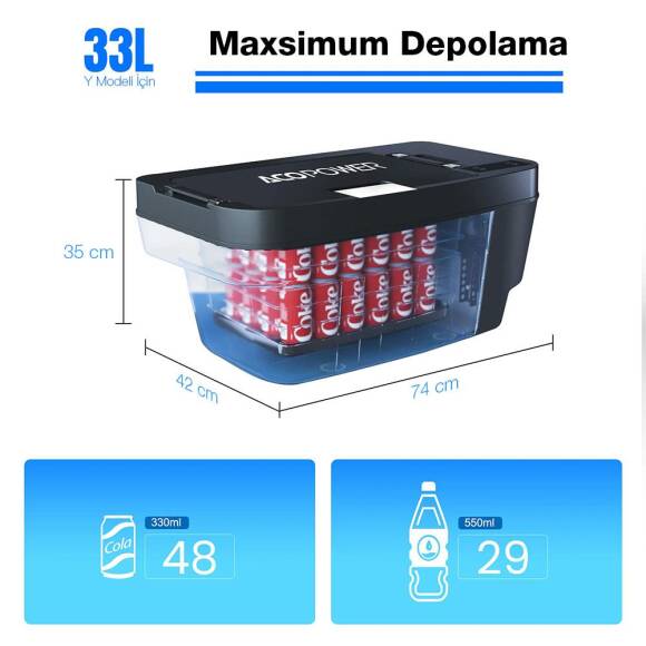 Acopower T35 12/24Volt 33Litre Tesla Model Y ile Uyumlu Kompresörlü Outdoor Oto Buzdolabı - 5