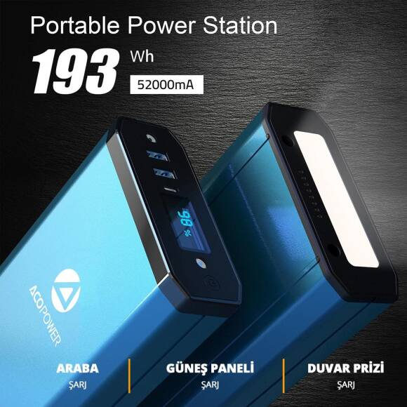 Acopower X230 14.8Volt 13Amper Li-ion Yedek Buzdolabı Aküsü + Powerbank + LED Lamba - 2