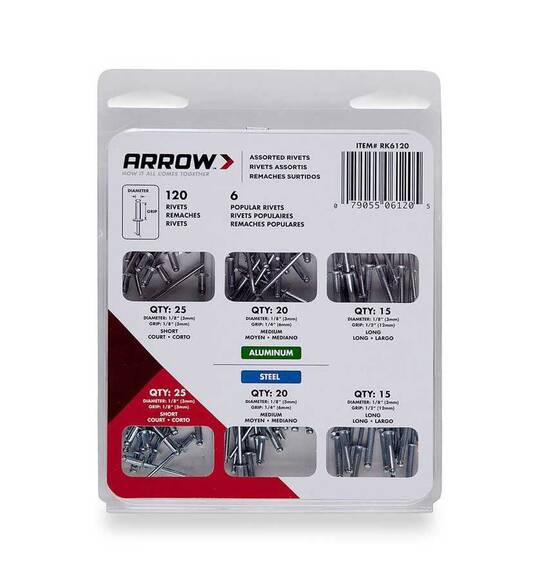 Arrow RK6120 3mm Alüminyum ve Çelik 120 Adet Perçin Seti - 1