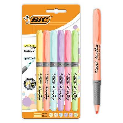 Bic Highlighter Grip Pastel Marker 6'lı - Bic Round