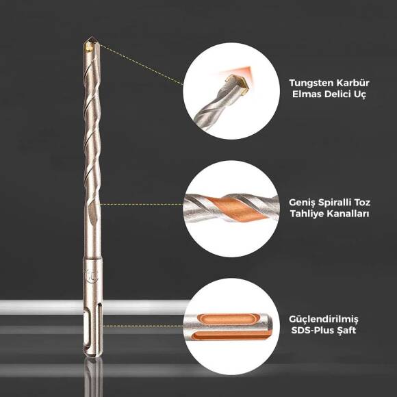 CAT DA03902 17 Parça Tungsten Karbür SDS-Plus Beton Kırıcı/Delici Matkap Ucu - 7