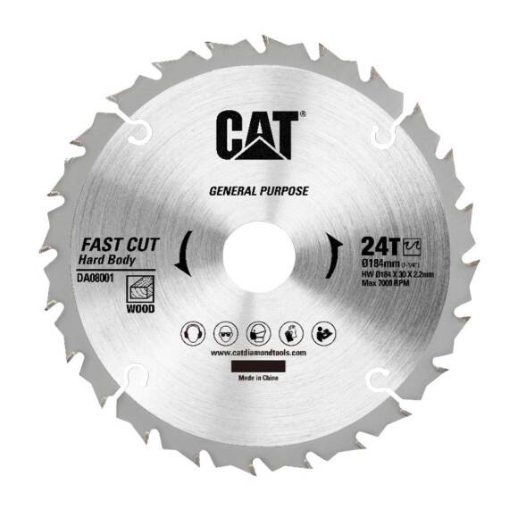 CAT DA08001 184x30mm Ahşap Kesme Elmas, Daire Testere Bıçağı 24 Diş - 1