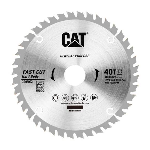 CAT DA08002 184x30mm Ahşap Kesme Elmas, Daire Testere Bıçağı 40 Diş - 1