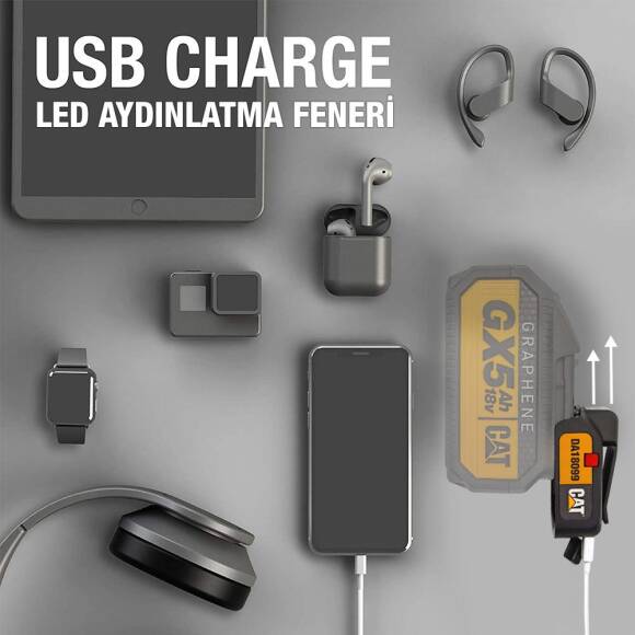 CAT DA18099 18Volt 2A Çift Çıkışlı USB Port + LED Fener (Akü Dahil Değildir) - 4