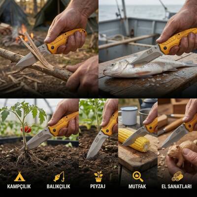 CAT DA980006 Kemer Askı Kancalı Katlanabilir 20CM Paslanmaz Çelik Sarı Kamp Çakısı - 4