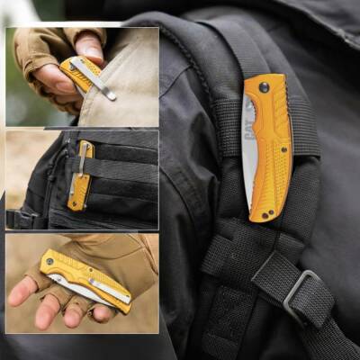 CAT DA980006 Kemer Askı Kancalı Katlanabilir 20CM Paslanmaz Çelik Sarı Kamp Çakısı - 5