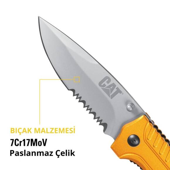 CAT DA980006 Kemer Askı Kancalı Katlanabilir 20CM Paslanmaz Çelik Sarı Kamp Çakısı - 8