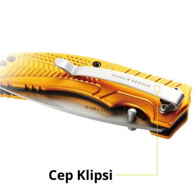 CAT DA980006 Kemer Askı Kancalı Katlanabilir 20CM Paslanmaz Çelik Sarı Kamp Çakısı - 9