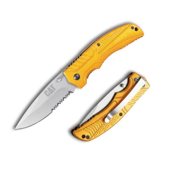CAT DA980006 Kemer Askı Kancalı Katlanabilir 20CM Paslanmaz Çelik Sarı Kamp Çakısı - 1