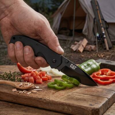 CAT DA980008 Kemer Askı Kancalı Katlanabilir 16CM Paslanmaz Çelik Siyah Kamp Çakısı Bıçağı - Cat (1)