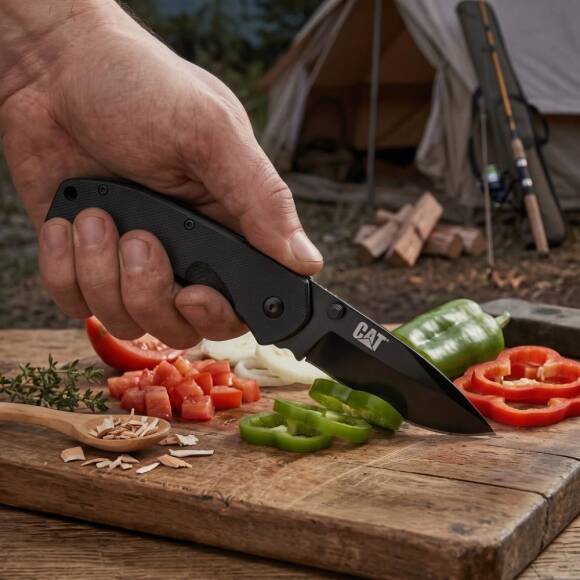 CAT DA980008 Kemer Askı Kancalı Katlanabilir 16CM Paslanmaz Çelik Siyah Kamp Çakısı Bıçağı - 2