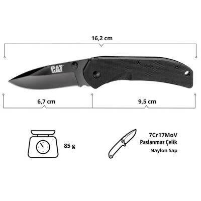 CAT DA980008 Kemer Askı Kancalı Katlanabilir 16CM Paslanmaz Çelik Siyah Kamp Çakısı Bıçağı - 7
