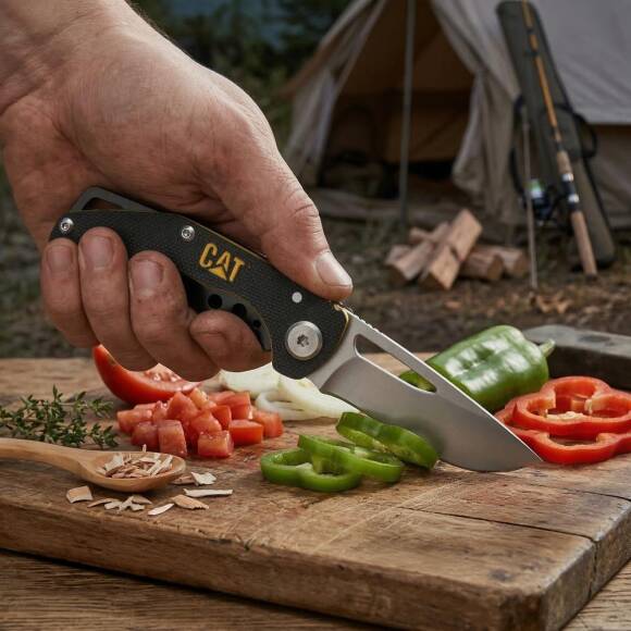 CAT DA980010 Kemer Askı Kancalı Katlanabilir 12CM Paslanmaz Çelik Kamp Çakısı - 2