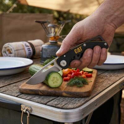 CAT DA980010 Kemer Askı Kancalı Katlanabilir 12CM Paslanmaz Çelik Kamp Çakısı - 5