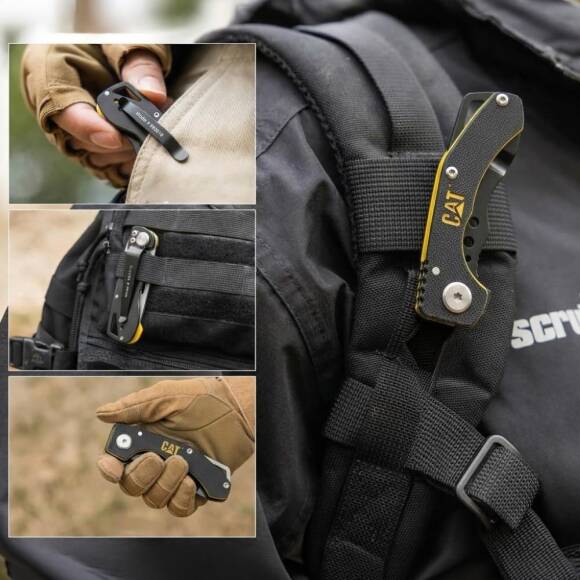 CAT DA980010 Kemer Askı Kancalı Katlanabilir 12CM Paslanmaz Çelik Kamp Çakısı - 6