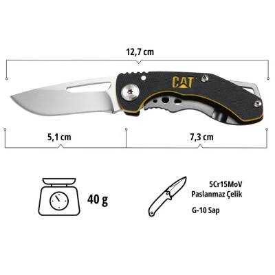 CAT DA980010 Kemer Askı Kancalı Katlanabilir 12CM Paslanmaz Çelik Kamp Çakısı - 7
