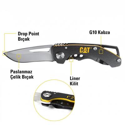 CAT DA980010 Kemer Askı Kancalı Katlanabilir 12CM Paslanmaz Çelik Kamp Çakısı - 8