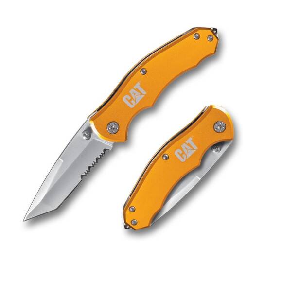 CAT DA980011 Kemer Askı Kancalı Cam Kırma Uçlu Katlanabilir 17CM Paslanmaz Çelik Sarı Kamp Çakısı - 1