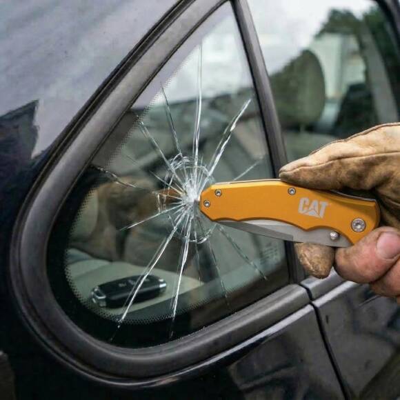 CAT DA980011 Kemer Askı Kancalı Cam Kırma Uçlu Katlanabilir 17CM Paslanmaz Çelik Sarı Kamp Çakısı - 4