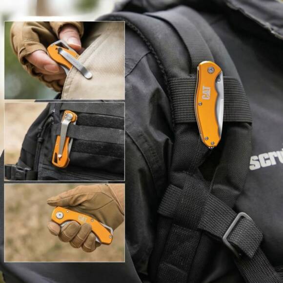 CAT DA980011 Kemer Askı Kancalı Cam Kırma Uçlu Katlanabilir 17CM Paslanmaz Çelik Sarı Kamp Çakısı - 5