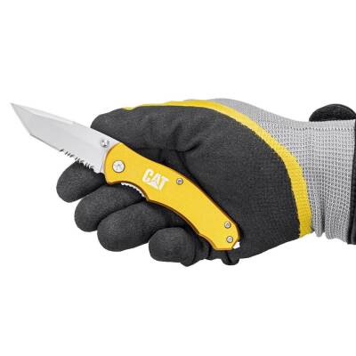 CAT DA980011 Kemer Askı Kancalı Cam Kırma Uçlu Katlanabilir 17CM Paslanmaz Çelik Sarı Kamp Çakısı - 10