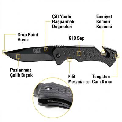 CAT DA980012 3 IN 1 Çok Fonksiyonlu Katlanabilir 20CM Paslanmaz Çelik Siyah Kamp Çakısı - 9