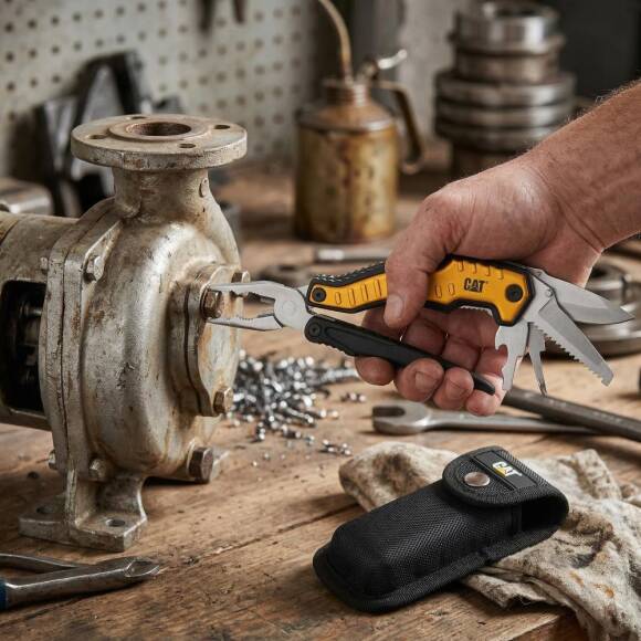 CAT DA980045 9 IN 1 Çok Fonksiyonlu Katlanabilir 27CM Paslanmaz Çelik Sarı Kamp Çakısı Bıçağı + Taşıma Kılıfı - 7