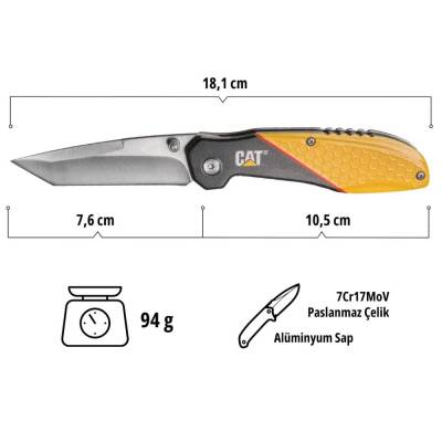 CAT DA980047 Kemer Askı Kancalı Katlanabilir 18CM Paslanmaz Çelik Kamp Çakısı - 7