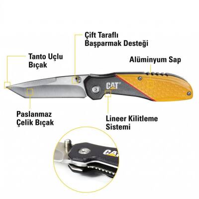 CAT DA980047 Kemer Askı Kancalı Katlanabilir 18CM Paslanmaz Çelik Kamp Çakısı - 8