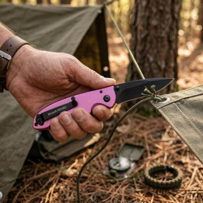 CAT DA980060 Kemer Askı Kancalı Katlanabilir 15CM Paslanmaz Çelik Pembe Kamp Çakısı - 3