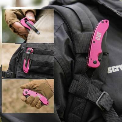 CAT DA980060 Kemer Askı Kancalı Katlanabilir 15CM Paslanmaz Çelik Pembe Kamp Çakısı - 5