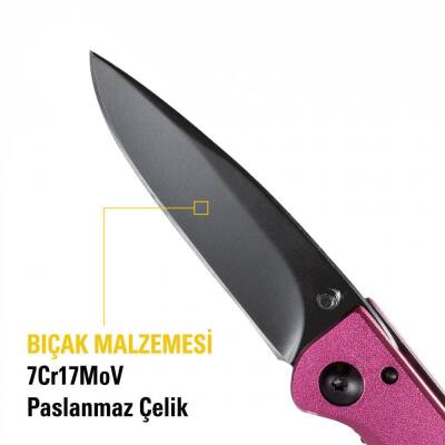 CAT DA980060 Kemer Askı Kancalı Katlanabilir 15CM Paslanmaz Çelik Pembe Kamp Çakısı - 8