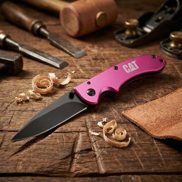 CAT DA980060 Kemer Askı Kancalı Katlanabilir 15CM Paslanmaz Çelik Pembe Kamp Çakısı - 2