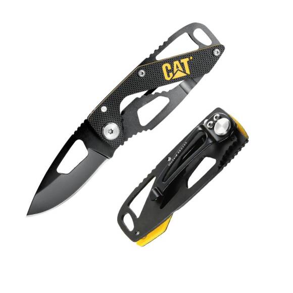 CAT DA980265 Kemer Askı Kancalı Katlanabilir 13CM Paslanmaz Çelik Siyah Kamp Çakısı - 1