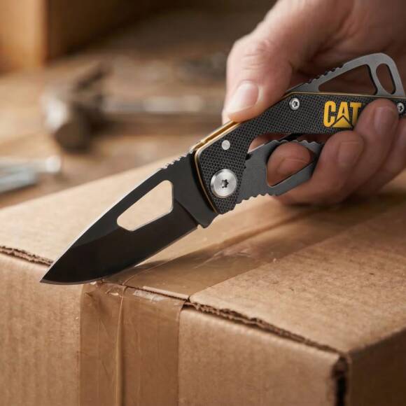 CAT DA980265 Kemer Askı Kancalı Katlanabilir 13CM Paslanmaz Çelik Siyah Kamp Çakısı - 3