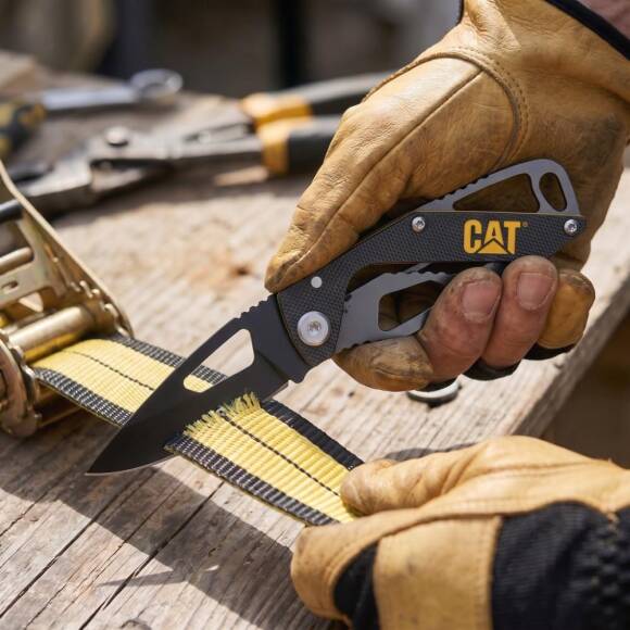 CAT DA980265 Kemer Askı Kancalı Katlanabilir 13CM Paslanmaz Çelik Siyah Kamp Çakısı - 4