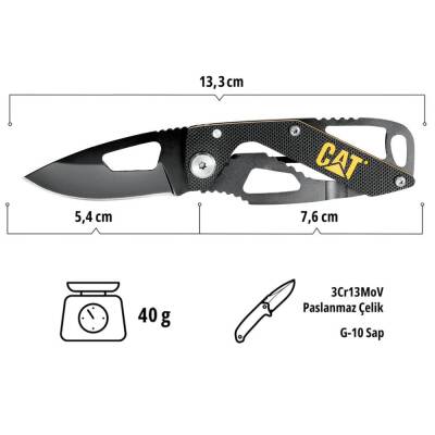 CAT DA980265 Kemer Askı Kancalı Katlanabilir 13CM Paslanmaz Çelik Siyah Kamp Çakısı - 7