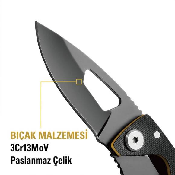 CAT DA980265 Kemer Askı Kancalı Katlanabilir 13CM Paslanmaz Çelik Siyah Kamp Çakısı - 9