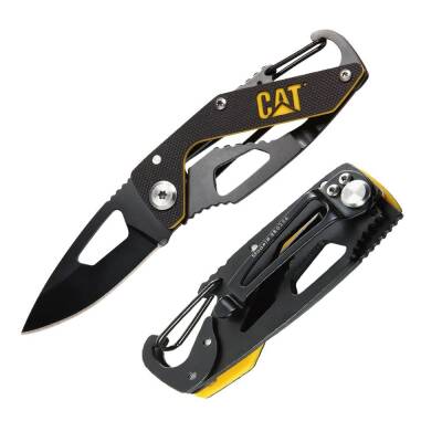 CAT DA980266 Kemer Askı Kancalı Karabinalı Katlanabilir 13CM Paslanmaz Çelik Siyah Kamp Çakısı - CAT