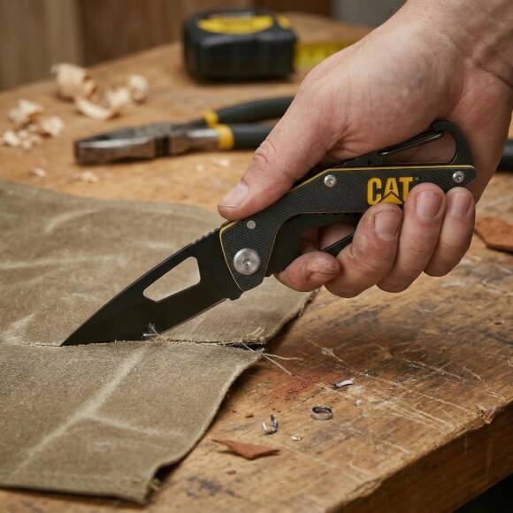 CAT DA980266 Kemer Askı Kancalı Karabinalı Katlanabilir 13CM Paslanmaz Çelik Siyah Kamp Çakısı - 2