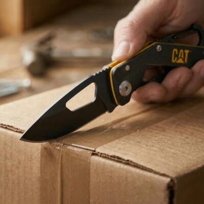 CAT DA980266 Kemer Askı Kancalı Karabinalı Katlanabilir 13CM Paslanmaz Çelik Siyah Kamp Çakısı - 3