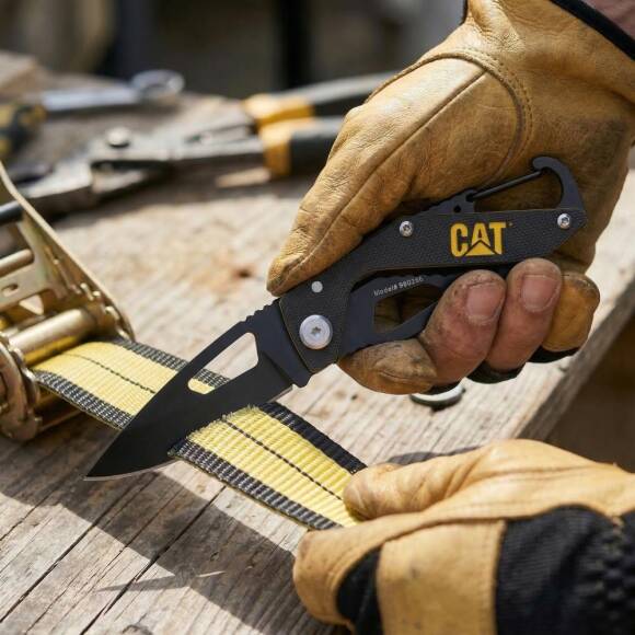 CAT DA980266 Kemer Askı Kancalı Karabinalı Katlanabilir 13CM Paslanmaz Çelik Siyah Kamp Çakısı - 4