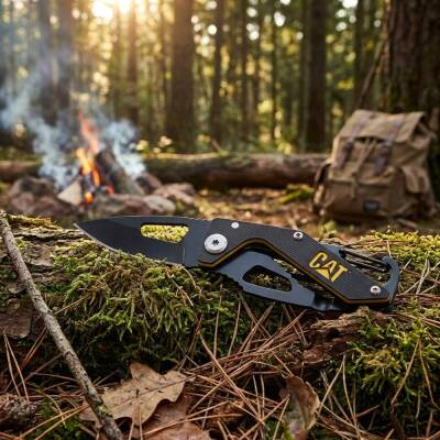 CAT DA980266 Kemer Askı Kancalı Karabinalı Katlanabilir 13CM Paslanmaz Çelik Siyah Kamp Çakısı - 5