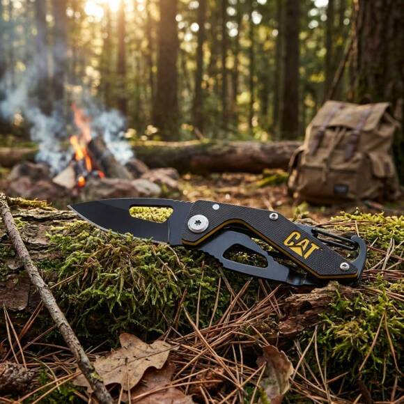 CAT DA980266 Kemer Askı Kancalı Karabinalı Katlanabilir 13CM Paslanmaz Çelik Siyah Kamp Çakısı - 5