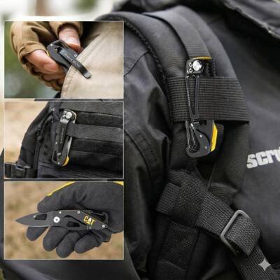 CAT DA980266 Kemer Askı Kancalı Karabinalı Katlanabilir 13CM Paslanmaz Çelik Siyah Kamp Çakısı - 6