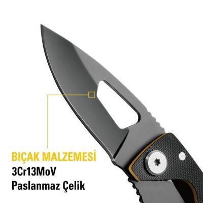 CAT DA980266 Kemer Askı Kancalı Karabinalı Katlanabilir 13CM Paslanmaz Çelik Siyah Kamp Çakısı - 9