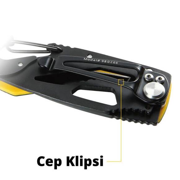 CAT DA980266 Kemer Askı Kancalı Karabinalı Katlanabilir 13CM Paslanmaz Çelik Siyah Kamp Çakısı - 10