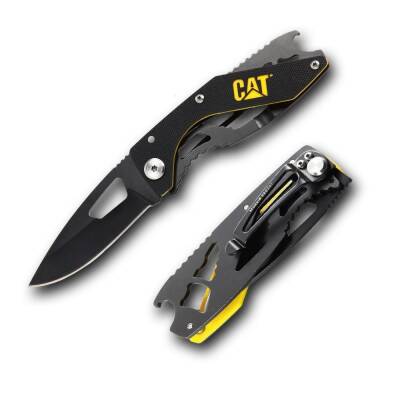 CAT DA980267 Kemer Askı Kancalı Şişe Açacaklı Katlanabilir 16CM Paslanmaz Çelik Siyah Kamp Çakısı - CAT