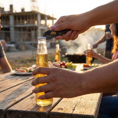 CAT DA980267 Kemer Askı Kancalı Şişe Açacaklı Katlanabilir 16CM Paslanmaz Çelik Siyah Kamp Çakısı - 5